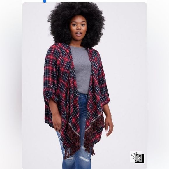 torrid Sweaters - Torrid Pink Black Flannel Drape Fringe Hem 100% Cotton 3rd Piece Cardigan